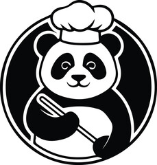 panda chef cartoon vector illustration graphic design in black and white colors