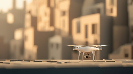 Fototapeta premium A drone situated in an urban landscape, showcasing modern technology and innovation.