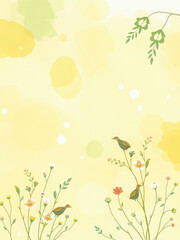 Pastel yellow and green watercolor background with soft floral patterns, garden, spring, flowers, watercolor