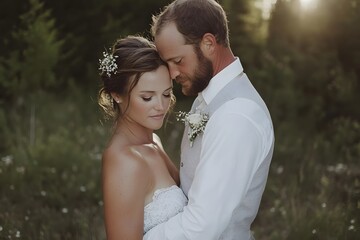 Romantic couple in a lush forest. Generative AI