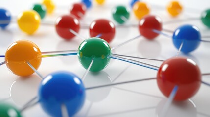 connection concept with color spheres connected by wires