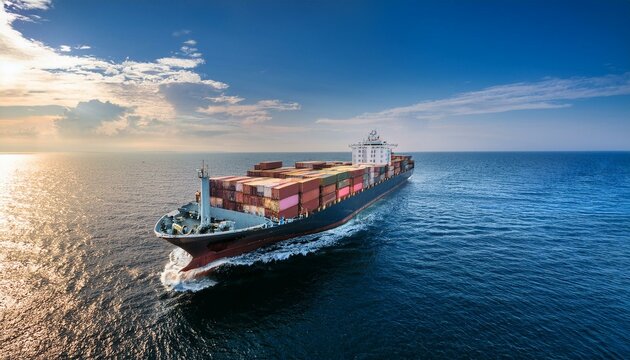 container ship on the open sea