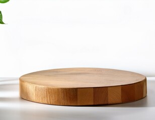 natural wooden podium on white background mock up for product display cut out pedestal or platform empty scene stage showcase for advertising