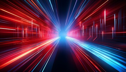 Obraz premium an abstract red blue technology background featuring burst line lights and a speed effect
