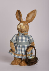 StillLife32-wicker bunny in blue dress with egg basket
