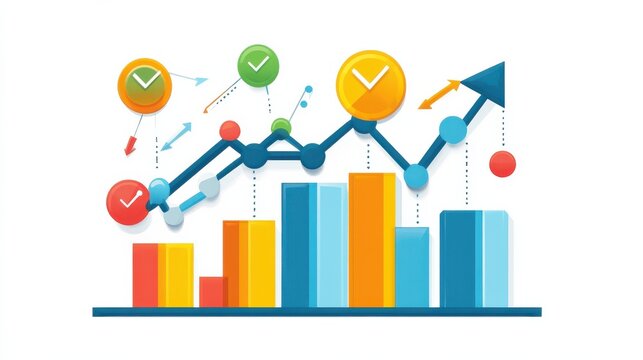 Analytics infographics elements. Data graphic, marketing chart diagram. Budget flat histogram. Statistic infographics elements