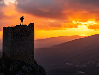 Sentinel at Sunset: Ancient Tower Guardian