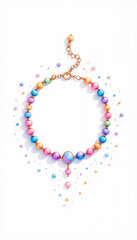 Naklejka premium Colorful layered anklet with shimmering beads on white background, jewelry design