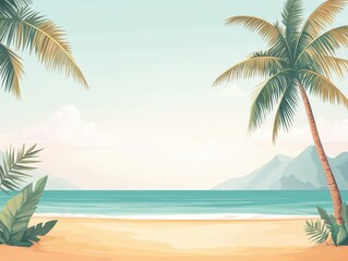 Fototapeta premium Serene Tropical Beach Scene with Palm Trees and Turquoise Water Under a Clear Sky