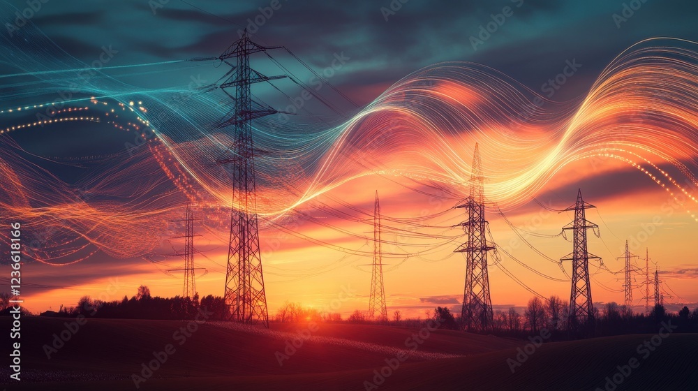 Aufkleber modern representation of peak energy demand with dynamic wave patterns and data visualization elemen