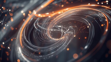 Abstract digital art with a swirling vortex of lines and glowing lights for futuristic design