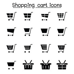 Shopping cart icon set in thin line style