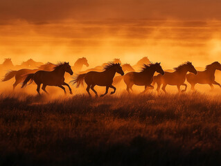 Obraz premium Wild Horses at Sunset