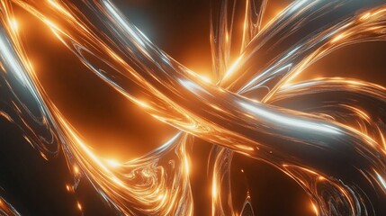 Abstract glowing waves of light with a metallic sheen in dynamic composition