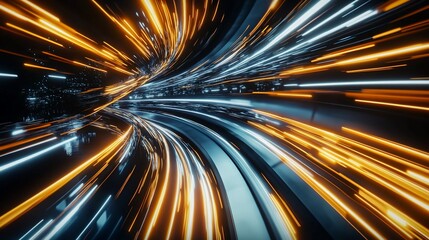 Futuristic Tunnel with Streaking Lights in Motion Graphic Abstract Background