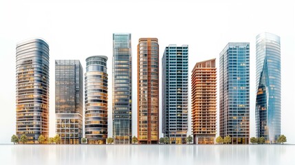Obraz premium Skyline Featuring a Row of Sleek Glass and Steel Highrise Buildings