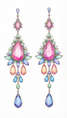 Colorful chandelier earrings with crystal details, vibrant elegance
