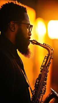 Saxophonist Performing During Sunset in Urban Atmosphere with Golden Light