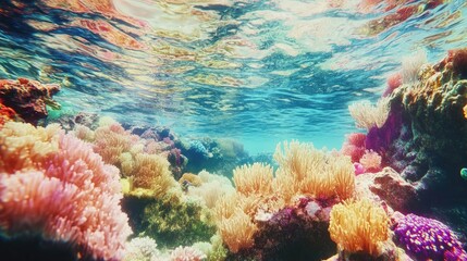 Vibrant Coral Reef Underwater Scene with Colorful Corals