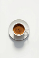 Steaming Cup of Coffee in a Minimalist Ceramic Cup on a Clean White Table &ndash; Soft Natural Lighting Enhancing Warmth, Simplicity, and Modern Aesthetic for a Fresh and Elegant Look