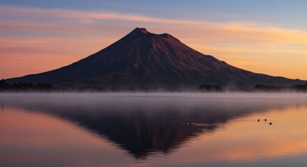 Majestic Volcano Lake Sunrise Landscape Photography