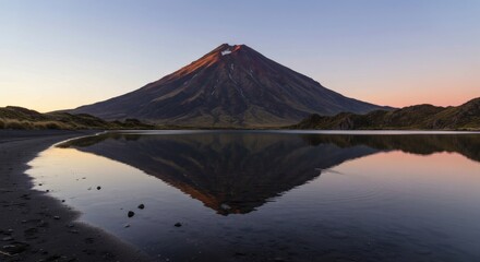 Majestic Volcano Lake Sunset Reflection Landscape Photography