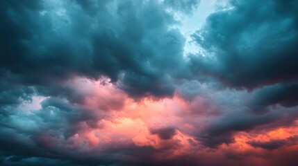 Fototapeta premium Dramatic Sunset Cloudscape Teal And Pink Hues