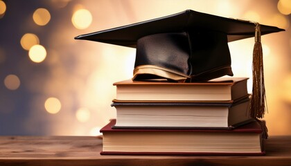 graduation cap on stack of books