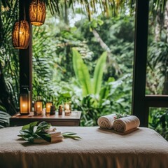Relaxing spa experience in tropical retreat wellness center nature serene atmosphere close-up view tranquility