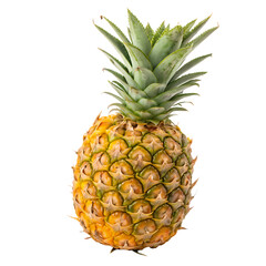Fototapeta premium Fresh Ripe Pineapple with Green Spiky Leaves Isolated on White Background – Tropical Exotic Fruit for Healthy Eating and Refreshing Summer Vibes