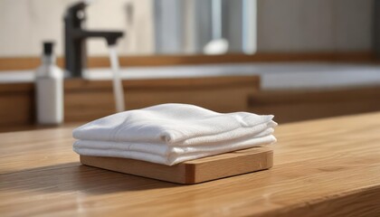Sanitary antibacterial wet towelette on a wooden counter, pharmaceutical, office desk, office, workplace safety