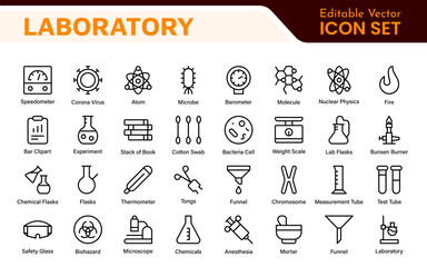 Laboratory Icon Set. A meticulously designed collection of icons for scientific research, experimentation, and research presentations to convey professionalism and innovation.