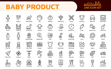 Baby Product and Game Icon Set. A charming collection of icons designed for parents and caregivers, perfect for websites, apps, and marketing materials focused on baby products and playful learning.