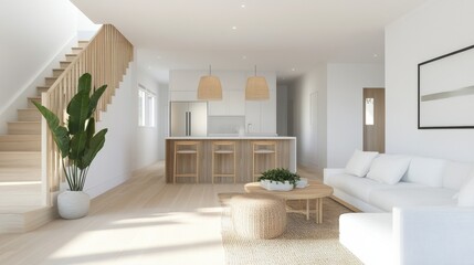 Bright and airy modern living room with natural decor and cozy atmosphere.