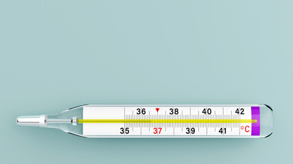 thermometer on a light background. glass medical device for measuring human temperature. 3D illustration