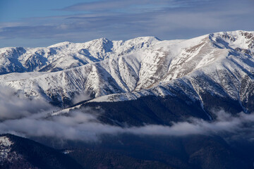 Obraz premium snow covered mountains, Iezer Mountains, Romania 