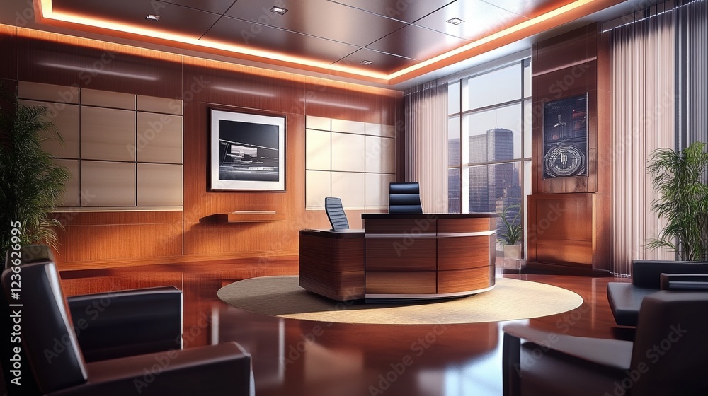 Wall mural modern office interior with table