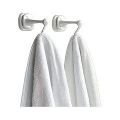 Custom Designed Wall Hooks for Bathrobes and Towels with White Towels Hanging Isolated on Transparent Background