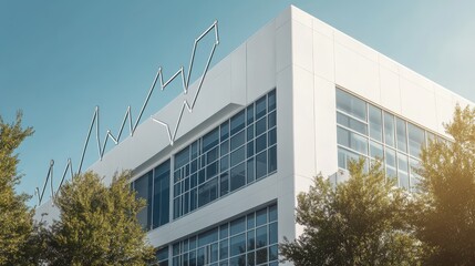 Stylized financial growth chart overlaying a modern corporate building.