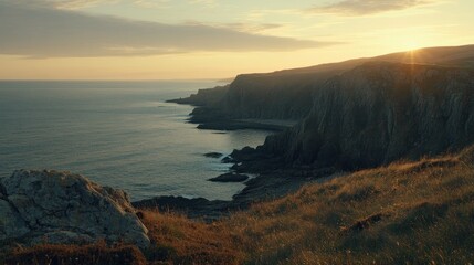 Coastal Cliffs Sunset Ocean Seascape View