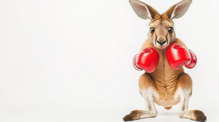 Boxing kangaroo in red gloves studio setting animal photography minimalist background playful perspective