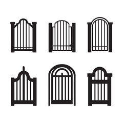 Black and white iron gates and fences set on white background