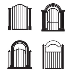 Black and white iron gates and fences set on white background