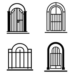 Black and white iron gates and fences set on white background