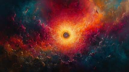 Obraz premium Abstract Cosmic Nebula Painting Bright Central Star