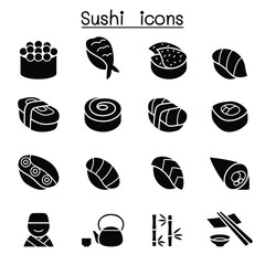Sushi & Japanese food icon set in thin line style