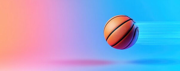 Basketball in motion against vibrant gradient background