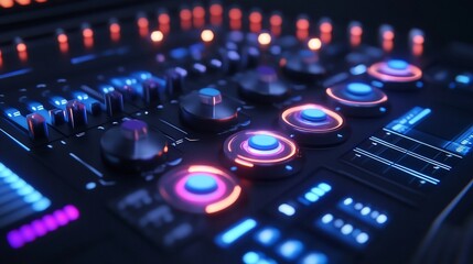 Modern Audio Mixing Console with Illuminated Controls and Futuristic Design