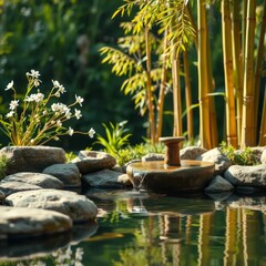 Naklejka premium a tranquil zen garden setting where a soft