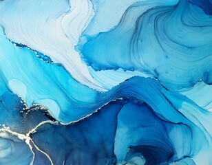 Fototapeta premium abstract alcohol ink painting texture in blue azure tones